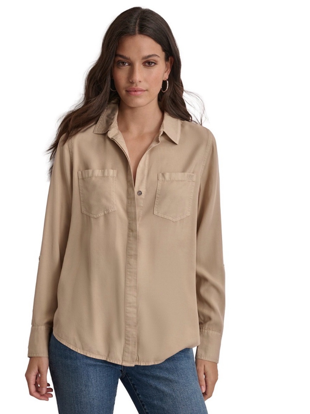 Dkny Green Button-Front Long Sleeve Shirt